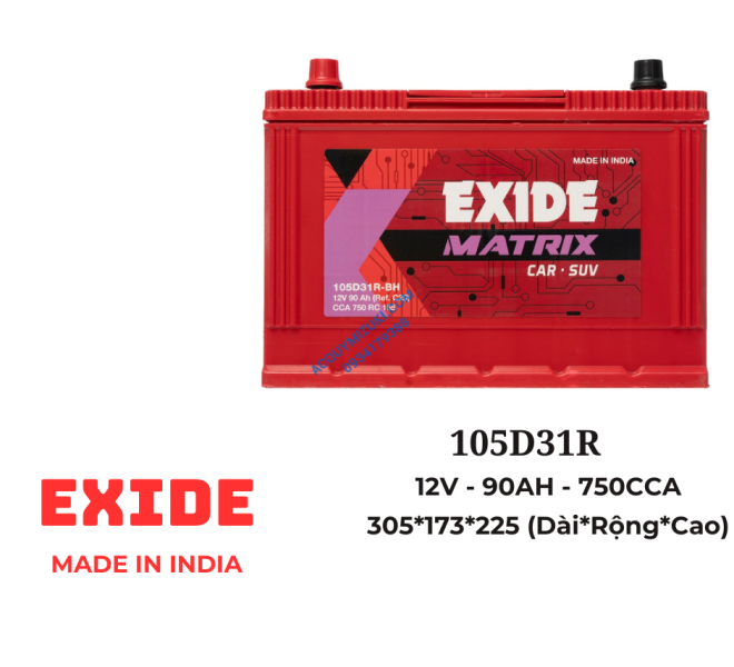 Bình ắc quy EXIDE 105D31R 12V 90AH CCA 750A