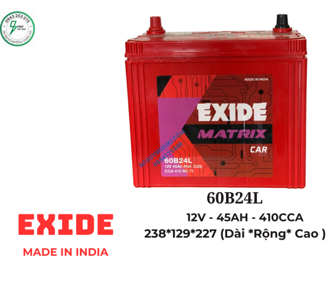 Bình ắc quy EXIDE 60B24L (12V-45AH)