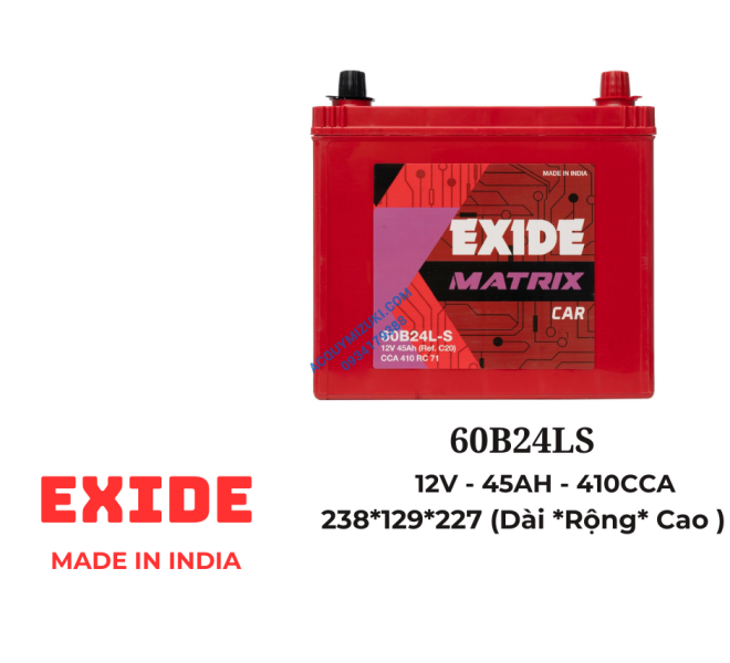 Bình ắc quy EXIDE 60B24LS (12V-45AH)