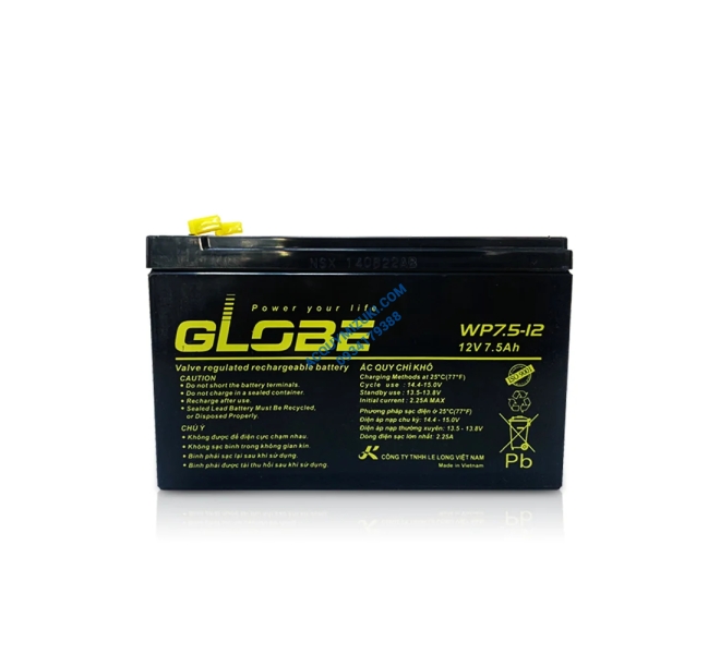 Bình ắc quy GLOBE 12V-7.5AH, GLOBE WP7.5-12