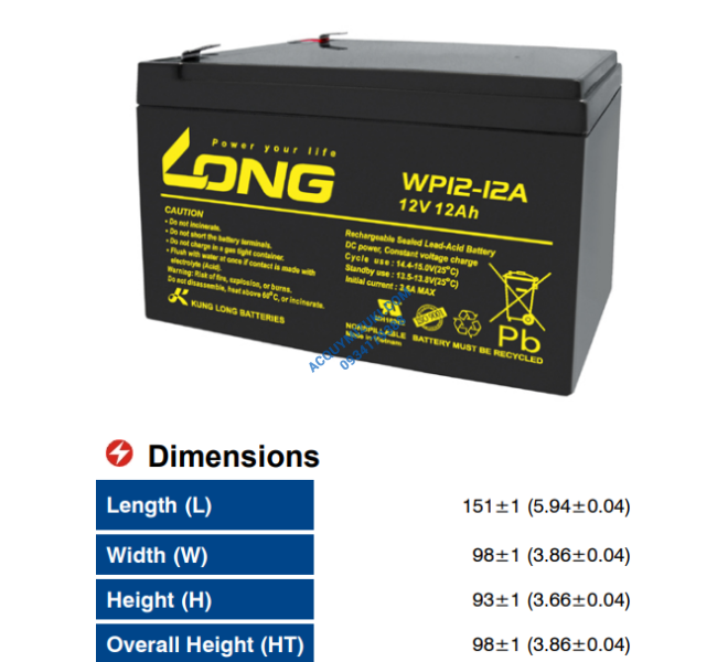 Bình ắc quy LONG WP12-12A 12V 12AH