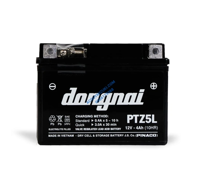 Bình ắc quy xe máy ĐỒNG NAI PTZ5L 12V 4AH